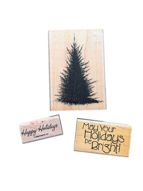 Lot of 3 Wood Mounted Rubber Stamps-'Holiday Themed